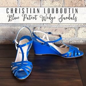Christian Louboutin Blue Patent Wedge Sandals